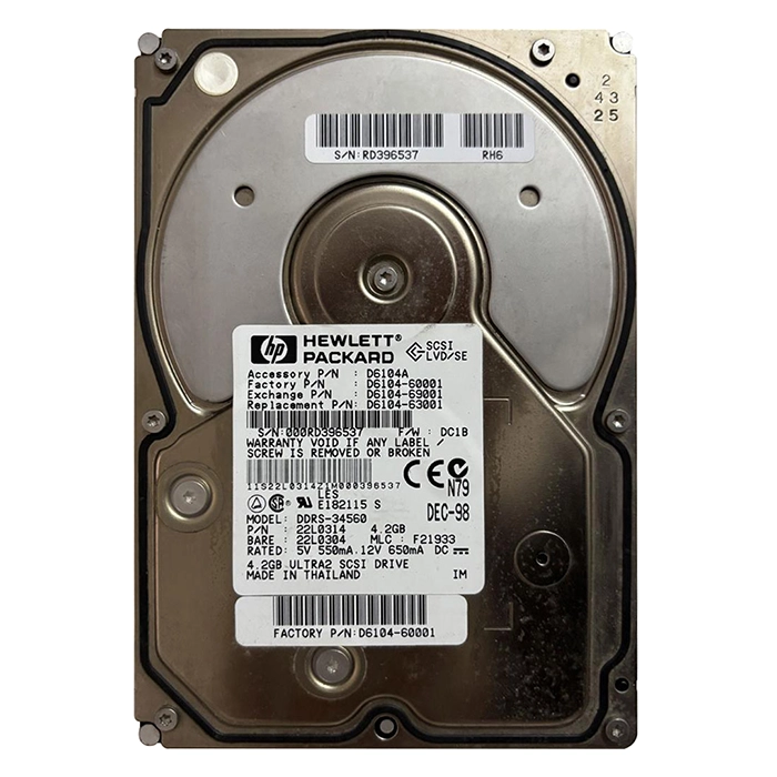 HP D6104A | 4GB 7200RPM Ultra2 Wide SCSI 3.5-Inch 512KB Cache Hot Swap Hard Drive Refurbished - Hewlett-Packard (ou HP en abrégé) refurbished available on Gotodirect