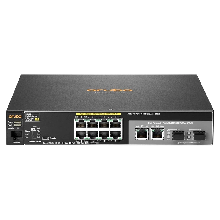HP JL070A#ABA | Aruba 2530 Series 2530-8-PoE+ 8 x RJ-45 PoE+ 10/100Base-TX and 2 Combo Gigabit SFP Ports Layer 2 Managed Fast Ethernet Network Switch Refurbished - Hewlett-Packard (ou HP en abrégé) refurbished available on Gotodirect