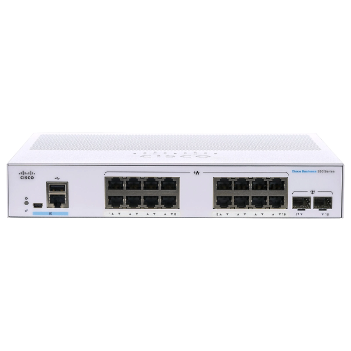 Cisco CBS350-16T-E-2G | Business 350 Series 16 x Ports 1000Base-T + 2 x Ports SFP 1U Rack-mountable Layer 3 Managed Gigabit Ethernet Network Switch Refurbished - Cisco Systems Inc. refurbished available on Gotodirect