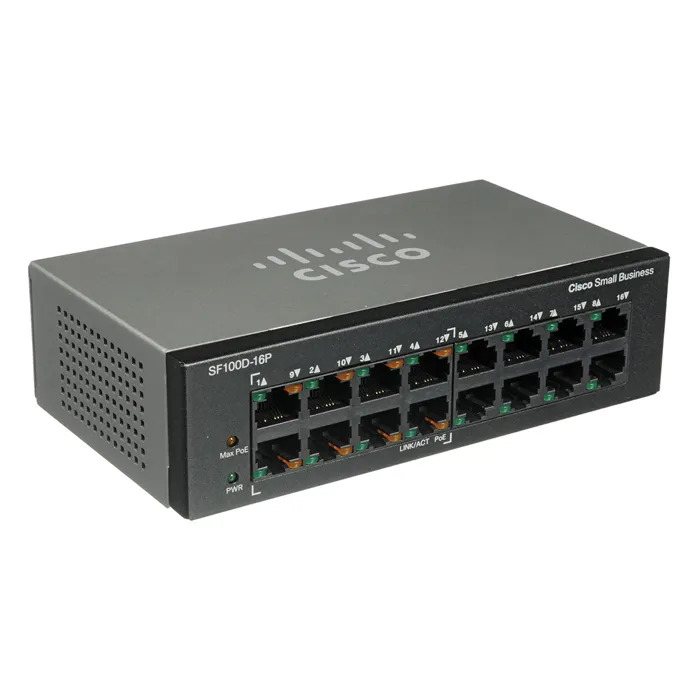 Cisco SF100D-16P-NA | Small Business 100 Series SF100D-16P 16 x 10/100Base-TX RJ-45 PoE Ports Layer 2 Unmanaged Fast Ethernet Network Desktop Switch Refurbished - Cisco Systems Inc. refurbished available on Gotodirect