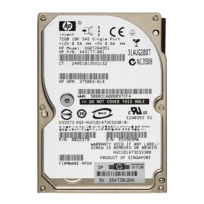 HP DG072A4951 | 72GB 10000RPM SAS 3Gb/s Hot-Pluggable Single Port SFF 2.5-inch Enterprise Hard Drive for Gen1/7 ProLiant Server/Storage Array Refurbished - Hewlett-Packard (ou HP en abrégé) refurbished available on Gotodirect