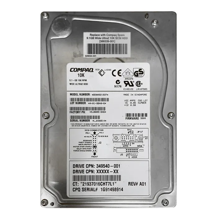 HP 386539-001 | 9.1GB 10000RPM Ultra-2 Wide SCSI (LVD) 68-Pin 3.5-Inch Hard Drive Refurbished - Hewlett-Packard (ou HP en abrégé) refurbished available on Gotodirect