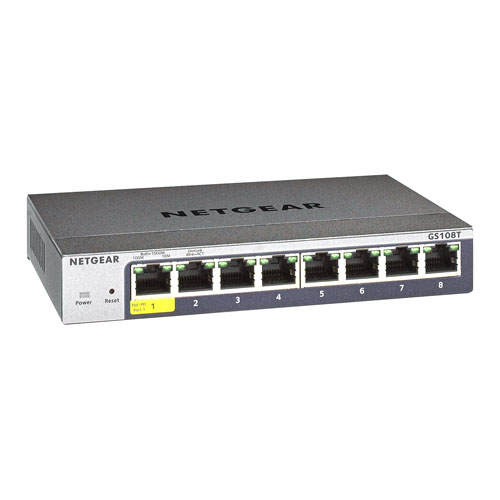 Netgear GS108T-300NAS | Prosafe GS108T 7 x RJ-45 Ports 10/100/1000Base-T + 1 x RJ-45 PD Port Layer 2 Unmanaged Gigabit Ethernet Network Switch Refurbished - Netgear refurbished available on Gotodirect