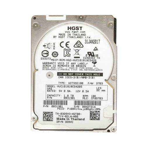 Dell 03D9VC | 1.8TB 10000RPM SAS 12Gb/s Hot-Pluggable (512e) (SED) 2.5-Inch Hard Drive for PowerEdge Server Refurbished - Dell refurbished available on Gotodirect