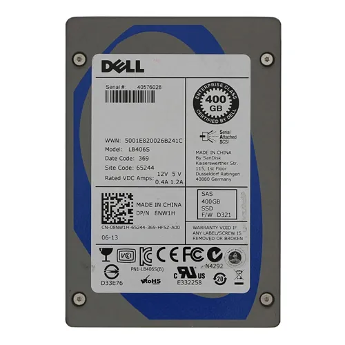 Dell 08NW1H | 400GB Single-Level Cell SAS 6Gb/s Hot-Pluggable 2.5-Inch Solid State Drive for PowerEdge Servers Refurbished - Dell refurbished available on Gotodirect