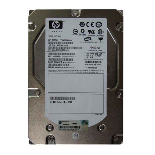 HP 375874-018 | 450GB 15000RPM SAS 3Gb/s 16MB Cache Hot-Pluggable Dual Port 3.5-inch Hard Drive Refurbished - Hewlett-Packard (ou HP en abrégé) refurbished available on Gotodirect