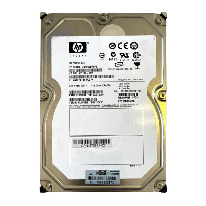 HP 375874-021 | 1TB 7200RPM SAS 3Gb/s Hot-Pluggable Dual Port 3.5-inch Midline Hard Drive Refurbished - Hewlett-Packard (ou HP en abrégé) refurbished available on Gotodirect