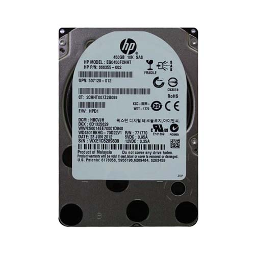 HP 666355-002 | 450GB 10000RPM SAS 6Gb/s Hot-Pluggable Dual Port SFF 2.5-Inch Enterprise Hard Drive for Gen1/7 ProLiant Server/Storage Array Refurbished - Hewlett-Packard (ou HP en abrégé) refurbished available on Gotodirect