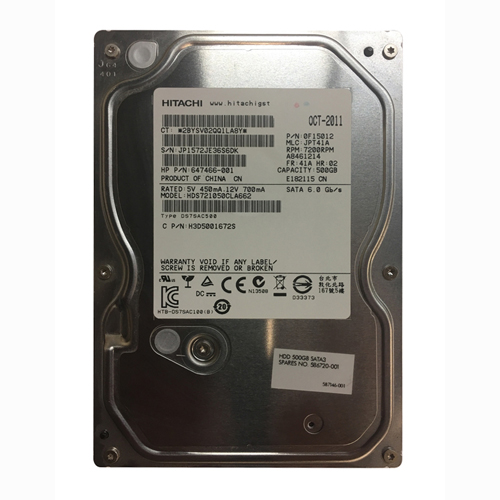 HP 586720-001 | 500GB 7200RPM SATA 3Gb/s NCQ Hot-Pluggable 3.5-inch Hard Drive Refurbished - Hewlett-Packard (ou HP en abrégé) refurbished available on Gotodirect
