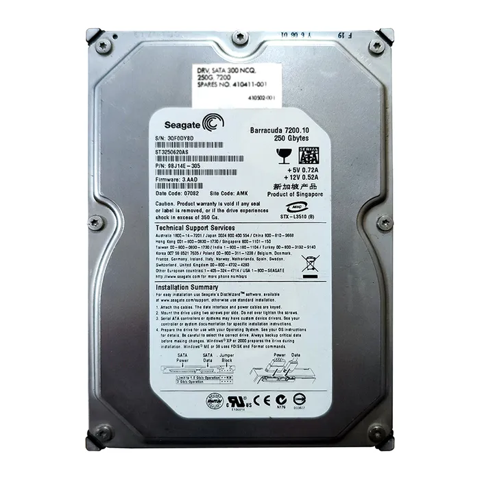 HP 410411-001 | 250GB 7200RPM SATA 3Gb/s 16MB Cache Hot-Swappable 3.5-inch Hard Drive Refurbished - Hewlett-Packard (ou HP en abrégé) refurbished available on Gotodirect