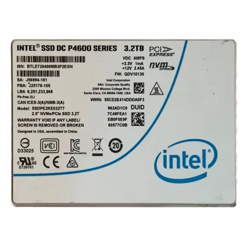 Intel SSDPE2KE032T7 | DC P4600 3.2TB Triple-Level Cell PCI Express 3.1 x4 NVMe U.2 2.5-Inch Solid State Drive Refurbished - Intel refurbished available on Gotodirect