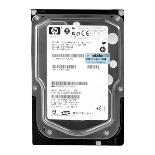 HP 392254-002 | 72.8GB 15000RPM SAS 3Gb/s Hot Pluggable Dual Port 3.5-Inch Hard Drive Refurbished - Hewlett-Packard (ou HP en abrégé) refurbished available on Gotodirect