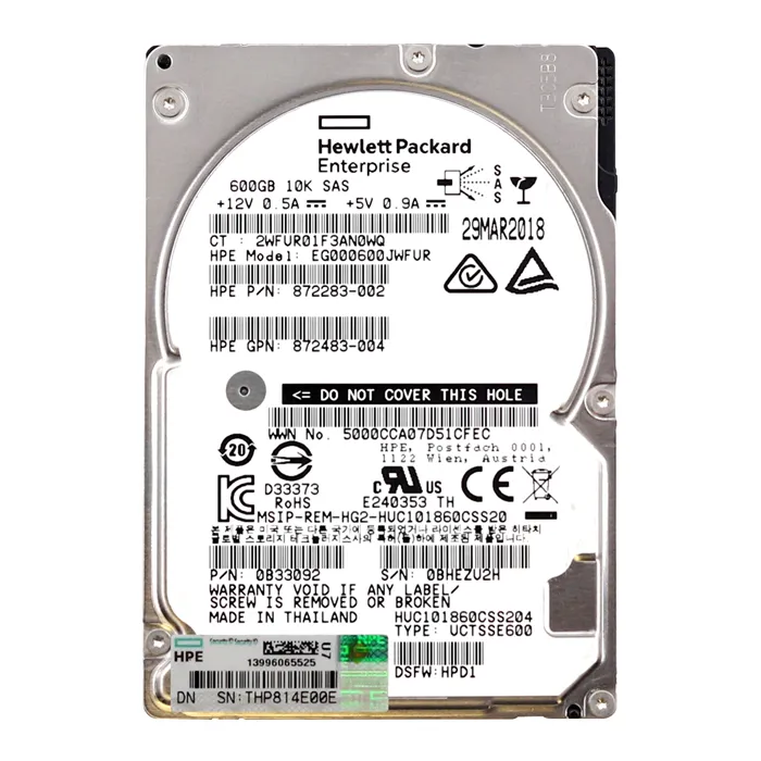 HP 872283-002 | 600GB 10000RPM SAS 12Gb/s Hot-Pluggable Dual Port SFF 2.5-inch Hard Drive for Gen1/7 ProLiant Server/Storage System Refurbished - Hewlett-Packard (ou HP en abrégé) refurbished available on Gotodirect
