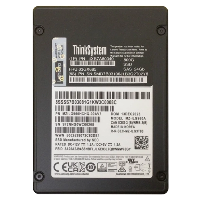 Lenovo 4XB7A80340 | 800GB SAS 24Gb/s Mixed Use Hot-Swappable 2.5-Inch Solid State Drive for ThinkSystem Refurbished - Lenovo refurbished available on Gotodirect