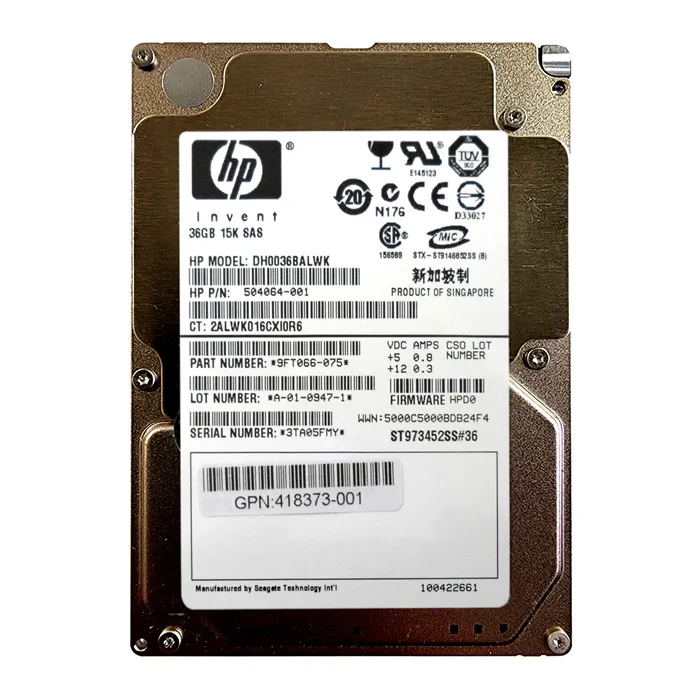 HP 504064-001 | 36GB 15000RPM SAS 3Gb/s Hot-Pluggable Dual Port SFF 2.5-inch Enterprise Hard Drive for Gen1/7 ProLiant Server Refurbished - Hewlett-Packard (ou HP en abrégé) refurbished available on Gotodirect