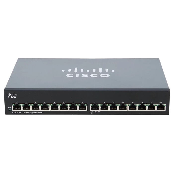 Cisco SG100-16-NA-RF | Small Business 100 Series SG100-16 16 x 10/100/1000Base-T  RJ-45 Ports Layer 2 Unmanaged Rack-mountable Gigabit Ethernet Network Switch Refurbished - Cisco Systems Inc. refurbished available on Gotodirect