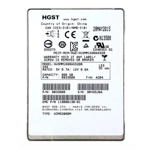 HGST 0B33600 | Ultrastar SSD1600MM Series 800GB Multi-Level Cell SAS 12Gb/s Mainstream Endurance 2.5-inch Solid State Drive Refurbished - HGST (a subsidiary of Western Digital) refurbished available on Gotodirect