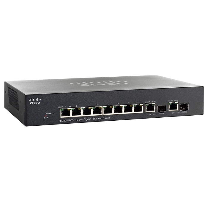 Cisco SG200-10FP-NA | Small Business Smart 200 Series SG200-10FP-NA RJ-45 PoE 10 x Ports + 48 x 10/100/1000 + 2 x combo Gigabit SFP Managed Desktop Rack Mountable 1U Gigabit Ethernet Switch Refurbished - Cisco Systems Inc. refurbished available on Gotodirect