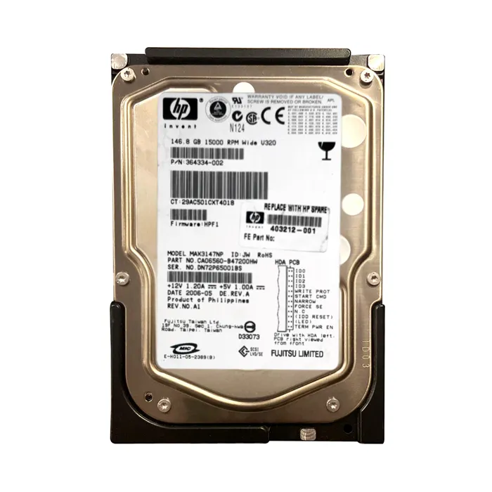 HP 403212-001 | 146GB 15000RPM Ultra320 SCSI LVD 68-Pin 3.5-inch Hard Drive Refurbished - Hewlett-Packard (ou HP en abrégé) refurbished available on Gotodirect
