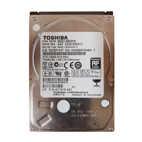 HP 677018-001 | 750GB 5400RPM SATA 3Gb/s 8MB Cache 2.5-inch Hard Drive Refurbished - Hewlett-Packard (ou HP en abrégé) refurbished available on Gotodirect