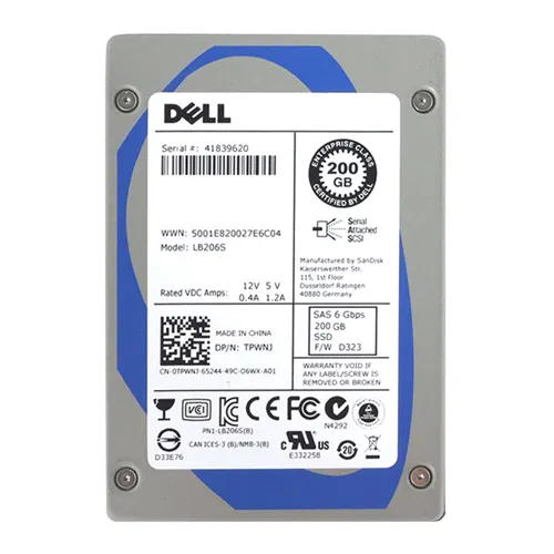 Dell TPWNJ | 200GB Single-Level Cell SAS 6Gb/s Hot-Pluggable 2.5-Inch Solid State Drive for PowerEdge Servers Refurbished - Dell refurbished available on Gotodirect