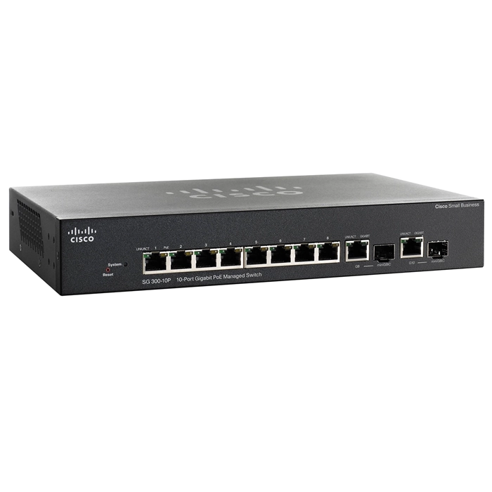 Cisco SG300-10P | Small Business 300 Series 8 x Ports PoE 10/100/1000Base-T + 2 x Combo SFP (mini-GBIC) Ports Layer 3 Stackable Managed 1U Rack-mountable Gigabit Ethernet Network Switch Refurbished - Cisco Systems Inc. refurbished available on Gotodirect