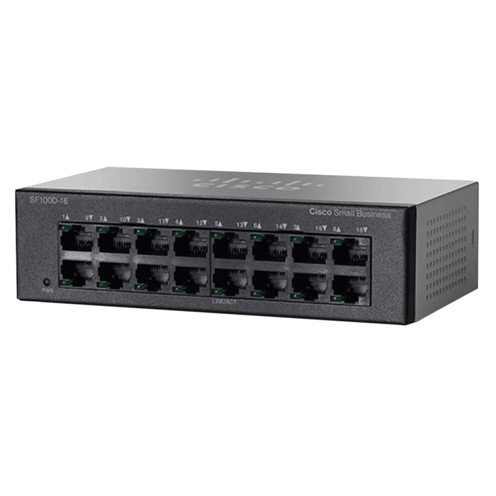 Cisco SF100D-16-NA | Small Business 100 Series SF100D-16 16 x 10/100Base-TX RJ-45 Ports Layer 2 Unmanaged Fast Ethernet Network Desktop Switch Refurbished - Cisco Systems Inc. refurbished available on Gotodirect