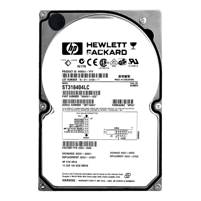 HP 0950-3686 | 18.2GB 10000RPM Ultra-160 SCSI Hot-Pluggable 8MB Cache 80-Pin 3.5-Inch Hard Drive Refurbished - Hewlett-Packard (ou HP en abrégé) refurbished available on Gotodirect
