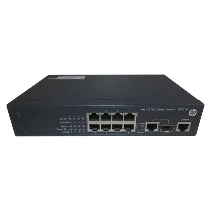 HP JG221-61201 | ProCurve 3100 SI Series 3100-8 V2 8 x RJ-45 Ports 10/100Base-TX + 1 x Dual Personality RJ-45/SFP Ports Layer 3 Managed Rack-mountable Fast Ethernet Network SI Switch Refurbished - Hewlett-Packard (ou HP en abrégé) refurbished available on Gotodirect