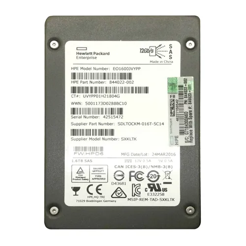 HP 844022-002 | 1.6TB SAS 12Gb/s Hot Swappable Write Intensive SFF 2.5-Inch Solid State Drive for ProLiant ML350 Gen10 Refurbished - Hewlett-Packard (ou HP en abrégé) refurbished available on Gotodirect