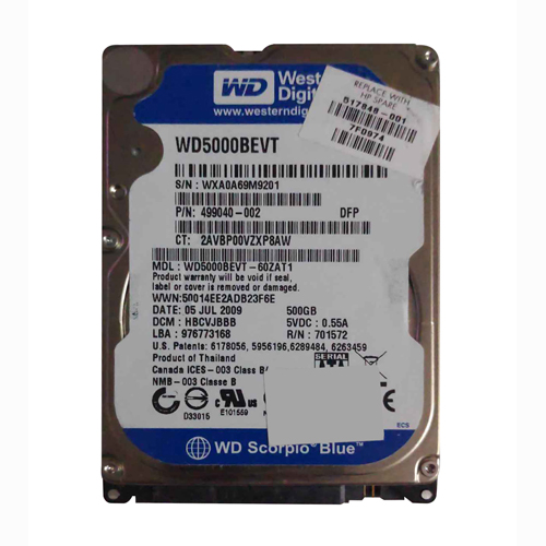 HP 517848-001 | 500GB 5400RPM SATA 3Gb/s 16MB Cache 2.5-inch Hard Drive Refurbished - Hewlett-Packard (ou HP en abrégé) refurbished available on Gotodirect