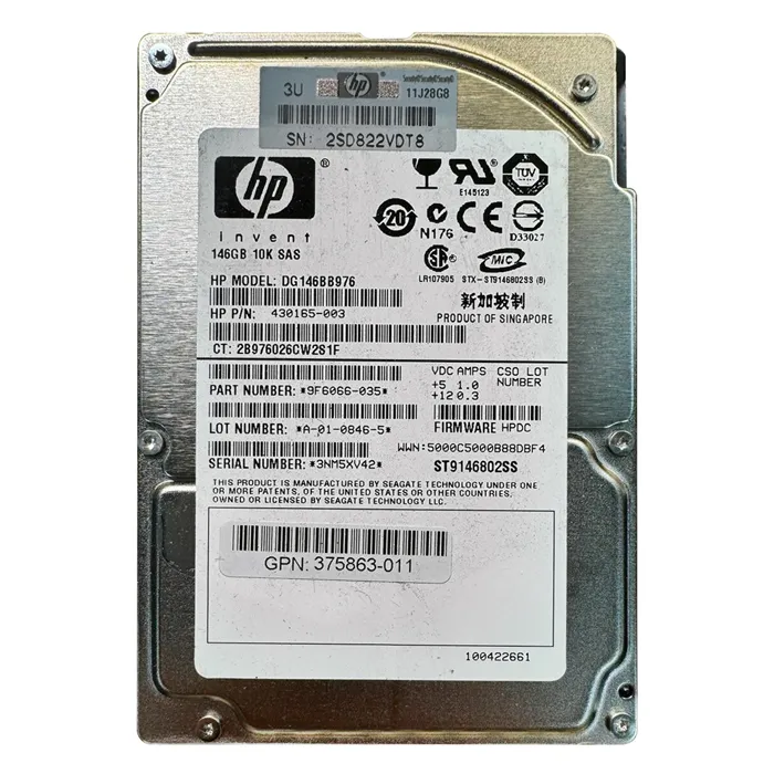 HP 375863-011 | 146GB 10000RPM SAS 3Gb/s SFF Hot-Pluggable Single Port 2.5-inch Hard Drive Refurbished - Hewlett-Packard (ou HP en abrégé) refurbished available on Gotodirect