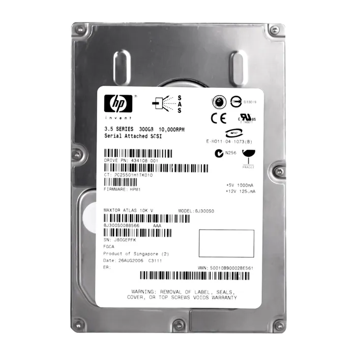 HP 434108-001 | 300GB 10000RPM SAS 3Gb/s 16MB Cache Hot-Swappable 3.5-inch Hard Drive Refurbished - Hewlett-Packard (ou HP en abrégé) refurbished available on Gotodirect
