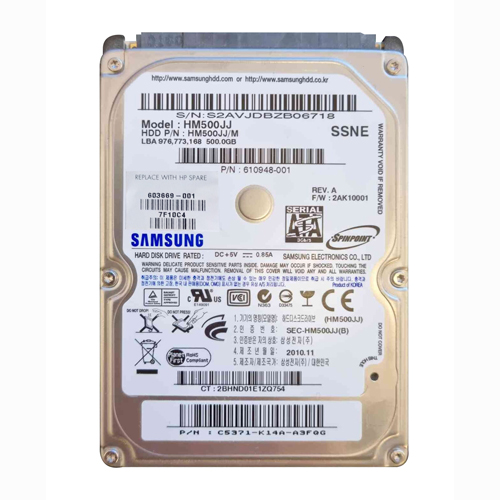 HP 603669-001 | 500GB 7200RPM SATA 3Gb/s 16MB Cache 2.5-inch Hard Drive Refurbished - Hewlett-Packard (ou HP en abrégé) refurbished available on Gotodirect