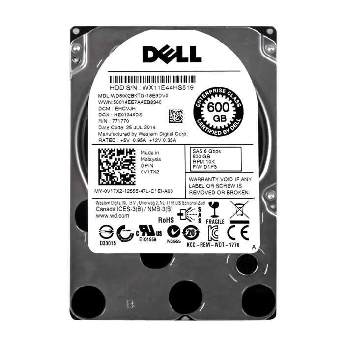 Dell 0V1TX2 | 600GB 10000RPM SAS 6Gb/s Hot-Pluggable Dual Port (512n) 2.5-Inch Hard Drive for PowerEdge Server & PowerVault Storage Array Refurbished - Dell refurbished available on Gotodirect