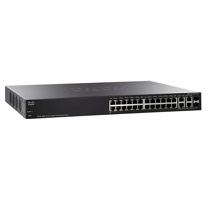 Cisco SG300-28MP-K9-NA | Small Business 300 Series PoE RJ-45 28 x Ports 10/100/1000Base-T + 2 x combo Gigabit SFP Layer 3 Managed Desktop Rack Mountable 1U Gigabit Ethernet Switch Refurbished - Cisco Systems Inc. refurbished available on Gotodirect
