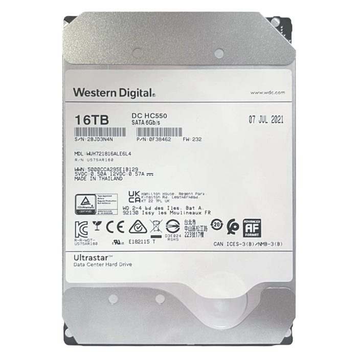 Western Digital 0F38462 | Ultrastar DC HC550 16TB 3.5-inch 6GB/s SATA 7200RPM 512MB Cache 512e/4Kn SE Data Center Hard Drive Refurbished - Western Digital refurbished available on Gotodirect