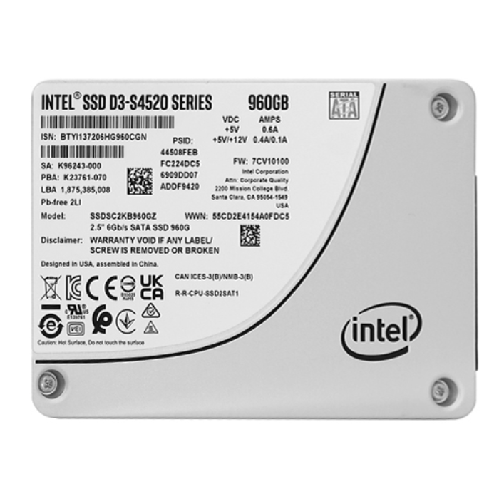 Intel SSDSC2KB960GZ | SSD D3-S4520 Series 960GB SATA 6GB/s 3D NAND TLC (AES-256 / PLP) 2.5-inch Solid State Drive (SSD) Refurbished - Intel refurbished available on Gotodirect