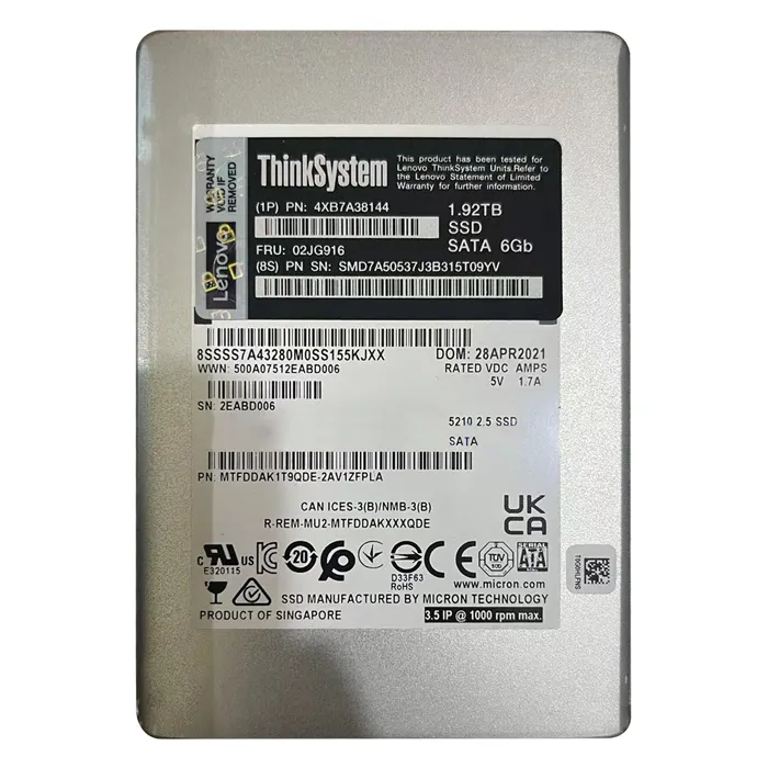 Lenovo 4XB7A38144 | 1.92TB SATA 6GB/s 2.5-Inch Internal Solid State Drive for ThinkAgile Refurbished - Lenovo refurbished available on Gotodirect