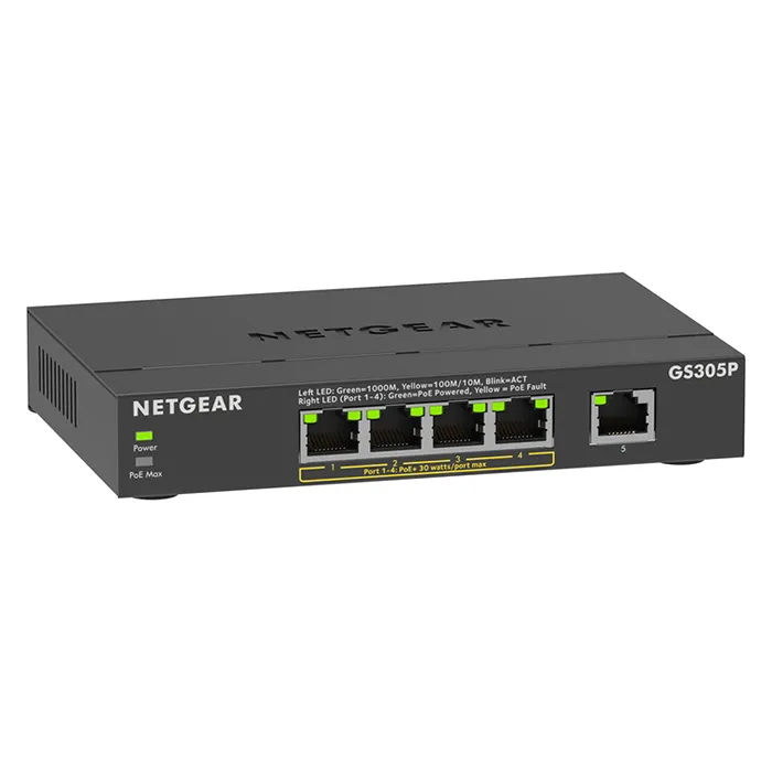 Netgear GS305P-300NAS | GS305P 5-Ports Gigabit PoE+ Compliant Unmanaged Network Switch Refurbished - Netgear refurbished available on Gotodirect