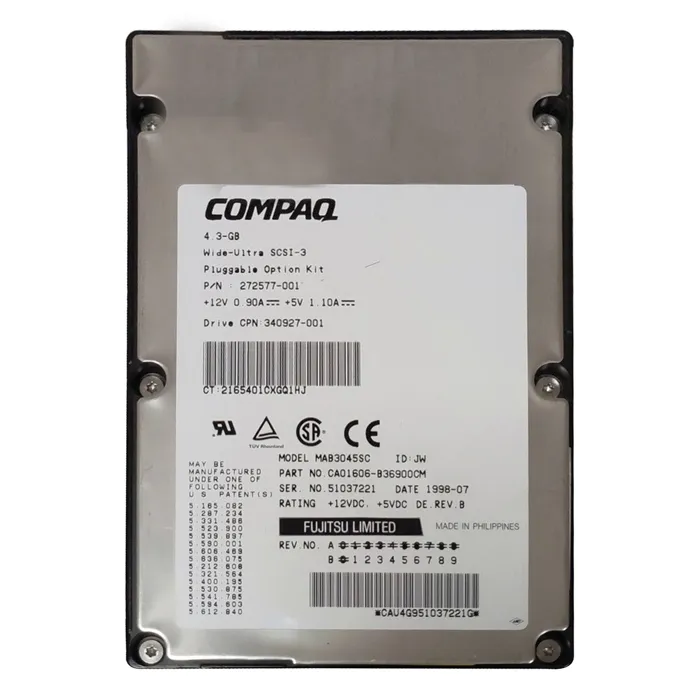 HP 272577-001 | 4.3GB 7200RPM Ultra-2 Wide SCSI Hot-Pluggable (LVD) 80-Pin 3.5-Inch Hard Drive Refurbished - Hewlett-Packard (ou HP en abrégé) refurbished available on Gotodirect