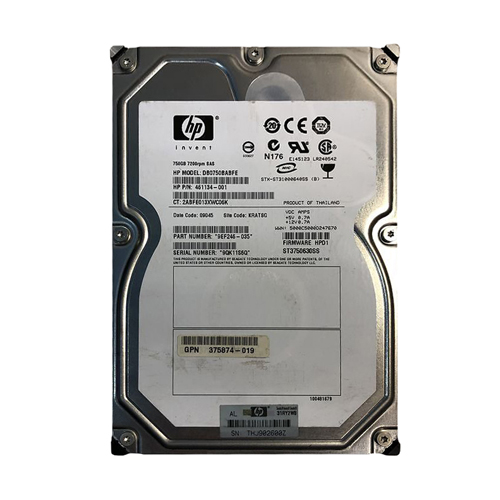 Buy HP 375874-019 | 750GB 7200RPM SATA 3Gb/s NCQ 16MB Cache Hot-Swappable 3.5-inch Midline Hard Drive Refurbished - $401.67 HP 375874-019 | 750GB 7200RPM SATA 3Gb/s NCQ 16MB Cache Hot-Swappable 3.5-inch Midline Hard Drive Refurbished - Hewlett-Packard (ou HP en abrégé) refurbished available on Gotodirect