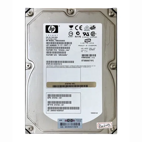 Buy HP 370789-001 | 500GB 7200RPM Fibre Channel 2Gb/s Hot-Pluggable Dual Port 40-Pin 3.5-inch Hard Drive for EVA 4400/6400/8400 Storage Refurbished - $118.33 HP 370789-001 | 500GB 7200RPM Fibre Channel 2Gb/s Hot-Pluggable Dual Port 40-Pin 3.5-inch Hard Drive for EVA 4400/6400/8400 Storage Refurbished - Hewlett-Packard (ou HP en abrégé) refurbished available on Gotodirect