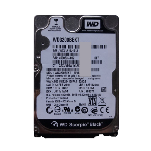 HP 499053-002 | 320GB 7200RPM SATA 3Gb/s 16MB Cache 2.5-inch Hard Drive Refurbished - Hewlett-Packard (ou HP en abrégé) refurbished available on Gotodirect