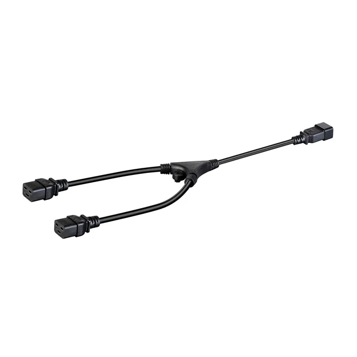 Monoprice 35117 | Heavy Duty Splitter Power Cord IEC 60320 C20 to 2x IEC 60320 C19 12AWG 20A SJTW 100-250V Black 2ft Refurbished -  refurbished available on Gotodirect