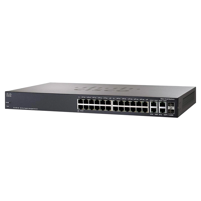 Cisco SG300-28 | Small Business 300 Series 26 x Ports (24 x Ports PoE+) 10/100/1000Base-T + 2 x Ports Combo SFP (mini-GBIC) Rack-Mountable 1U Layer 3 Managed Gigabit Ethernet Network Switch Refurbished - Cisco Systems Inc. refurbished available on Gotodirect