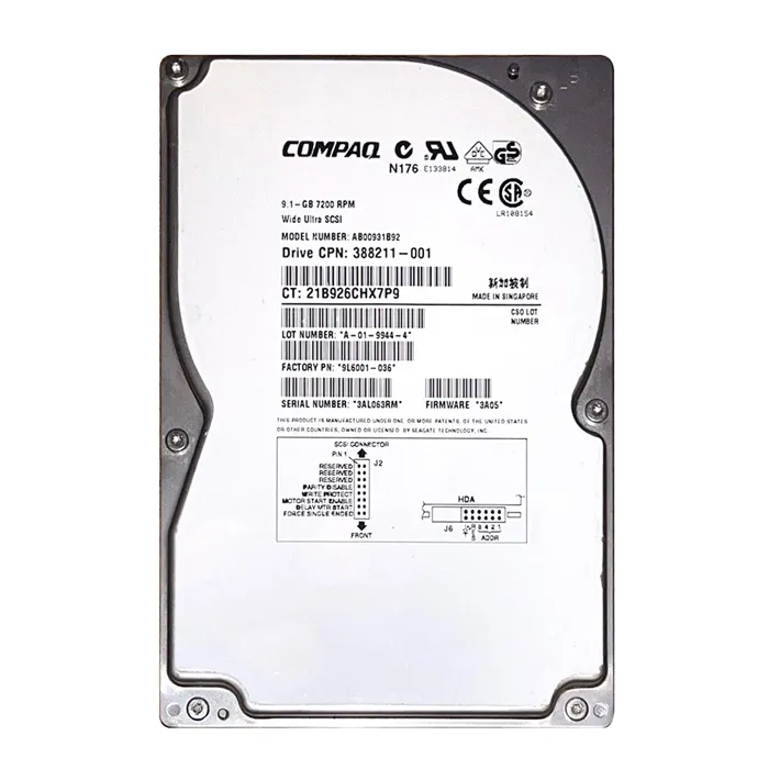 HP 388211-001 | 9.1GB 7200RPM Ultra-2 SCSI Wide Hot-Swappable 80-Pin 3.5-Inch Hard Drive Refurbished - Hewlett-Packard (ou HP en abrégé) refurbished available on Gotodirect