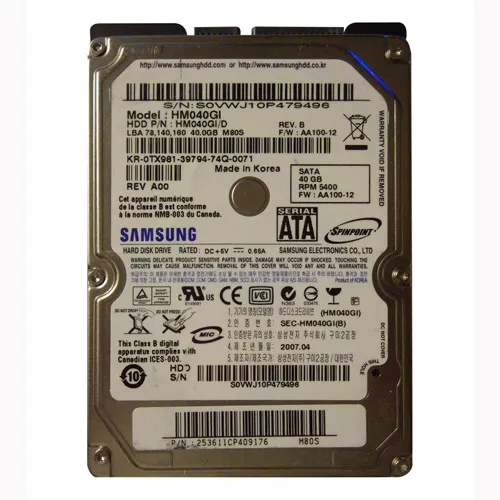 Samsung HM040GI | Spinpoint M80S 40GB 5400RPM SATA 1.5Gb/s 8MB Cache 2.5-Inch Hard Drive Refurbished - Samsung refurbished available on Gotodirect