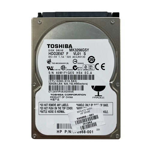 Buy HP 599055-001 | 320GB 7200RPM SATA 3Gb/s 16MB Cache 2.5-inch Hard Drive Refurbished - $120.00 HP 599055-001 | 320GB 7200RPM SATA 3Gb/s 16MB Cache 2.5-inch Hard Drive Refurbished - Hewlett-Packard (ou HP en abrégé) refurbished available on Gotodirect