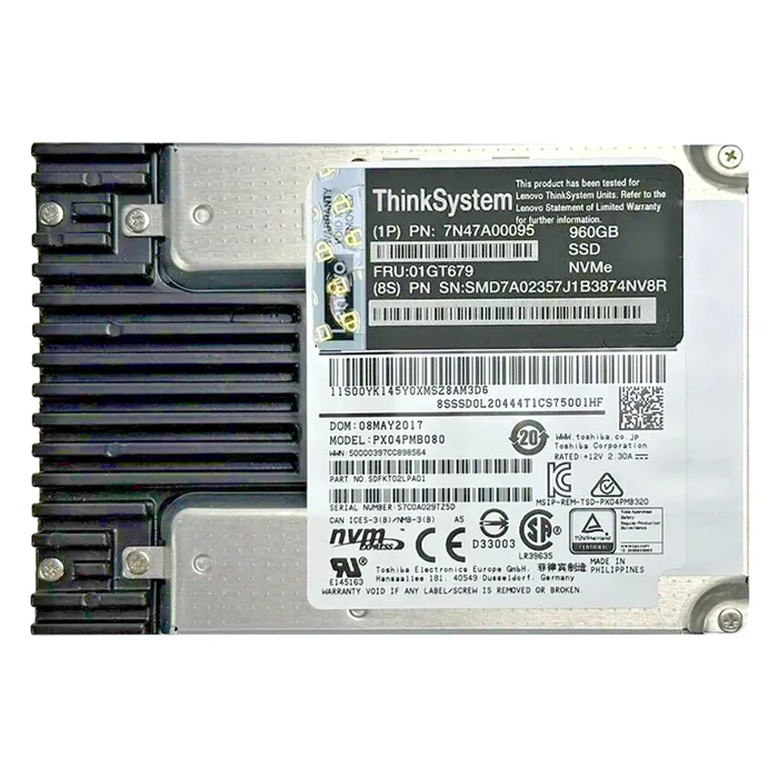 Lenovo 01GT679 | 960GB Multi Level Cell PCI Express 3.0 x4 NVMe Mainstream Endurance (PLP) U.2 Hot Swappable 2.5-Inch Solid State Drive with Tray Refurbished - Lenovo refurbished available on Gotodirect
